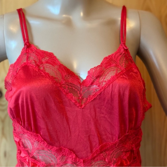 Vintage 70s 80s Petra Fashions Red Satin Lace Nightie Lingerie M Union Made - Picture 5 of 14